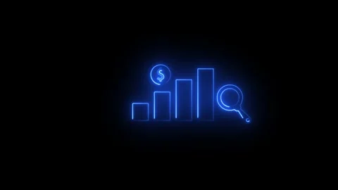 Neon glowing Simple business graph icon animation with magnify glass and do.. Stock Footage 333830164
