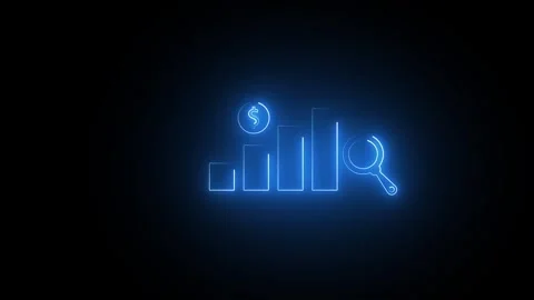 Neon glowing Simple business graph icon animation with magnify glass and do.. Stock Footage 333830165