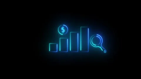 Neon glowing Simple business graph icon animation with magnify glass and do.. Stock Footage 333830228