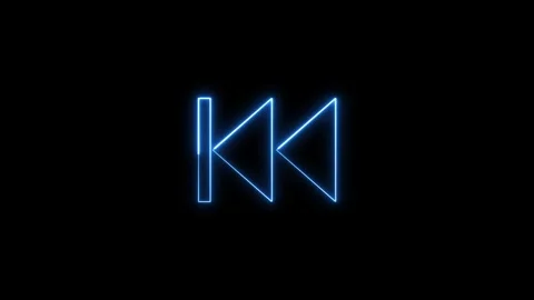 Neon glowing skip backward symbol pulsing on black background clip. Stock Footage 337081723