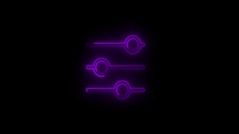 Neon glowing slider control icon with adjustable bars on dark background. M.. Stock Footage 340089729