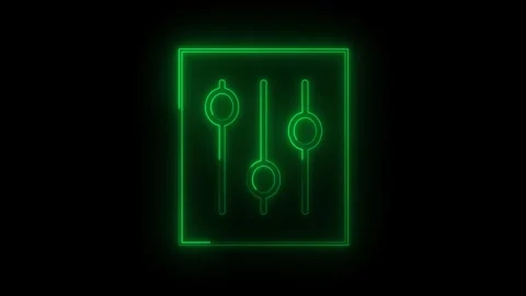Neon glowing slider control icon with adjustable bars on dark background. M.. Stock Footage 340089733