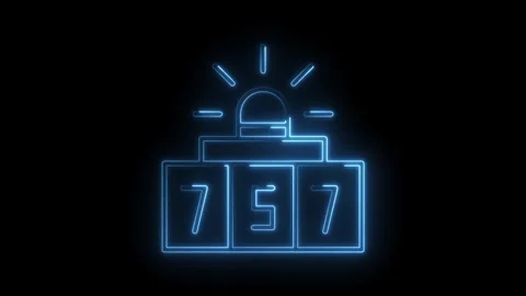 Neon glowing slot machine concept animation with 757 jackpot on black backg.. Stock Footage 314536474