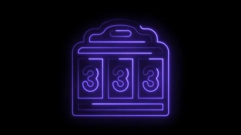 Neon glowing slot machine with three lucky number 3s on a dark background Stock Footage 330771430