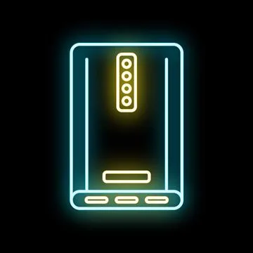 Neon glowing smartphone back view with camera lenses Stock-Illustration