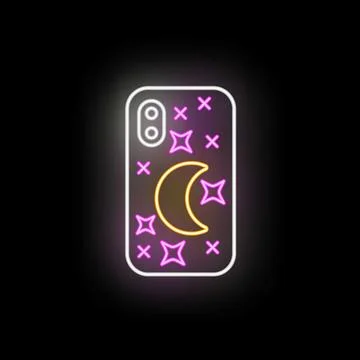 Neon glowing smartphone case with moon and star design Stock Illustration