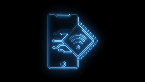 Neon glowing smartphone connection to technology microchip on black backgro.. Stock Footage 315963881