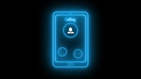 Neon glowing smartphone outline animation on black background showing incom.. Stock Footage 337079061