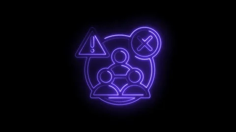 Neon glowing social network warning icon with prohibition symbol and alert sign 스톡 동영상 333957785
