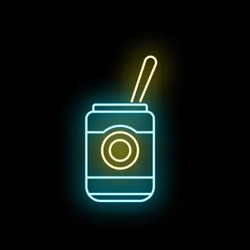 Neon glowing soft drink can with straw Stock Illustration