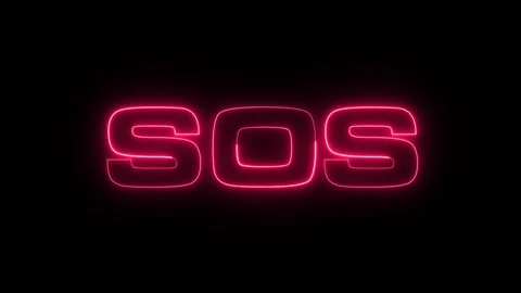 Neon glowing SOS emergency sign Stock Footage 305392653