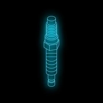Neon glowing spark plug on a black background Stock Illustration