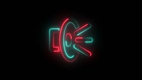Neon glowing speaker icon on black background 스톡 동영상 345473925