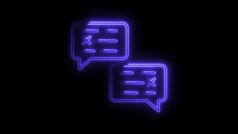 Neon glowing speech bubble conversation icons with text messages in a dark .. Stock Footage 308287210