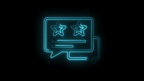 Neon glowing speech bubbles with star ratings on a dark background animation Stock Footage 322975270