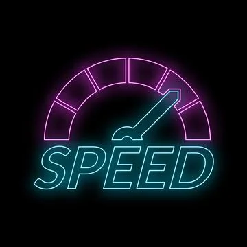 Neon glowing speed icon displaying car performance Stock Illustration