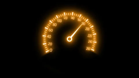 Neon glowing speedometer with a black background, indicating high speed ani.. Video stock 318109847