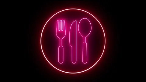 Neon Glowing Spoon and Knife Icon Animation – Vibrant Kitchen Symbol Stock Footage 282576846