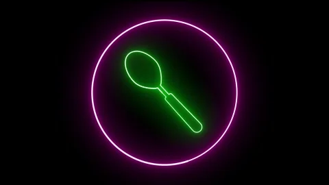 Neon Glowing Spoon Icon Animation – Vibrant Kitchen Symbol. Stock Footage 282576841