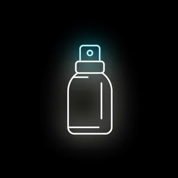 Neon glowing spray bottle icon for hygiene products Stock Illustration