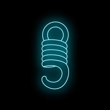 Neon glowing spring hook icon on black Stock Illustration