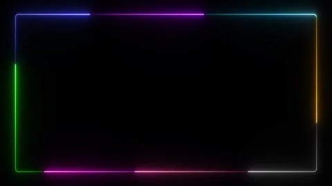 Neon glowing square frame on black background. Rectangular frame with movin.. Stock Footage 302235871