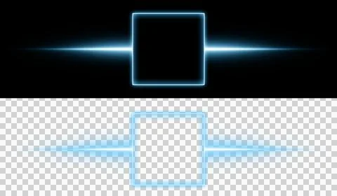 Neon glowing square frame with horizontal light flare futuristic abstract techno Illustration