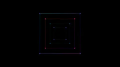 Neon glowing squares frame animation with digital tech lines and dots motio.. Stock Footage 346439632