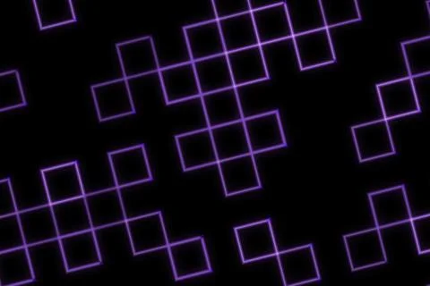 Neon glowing squares pattern on black background Stock Illustration
