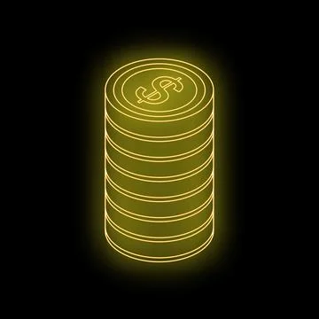 Neon glowing stack of dollar coins on black background Stock Illustration