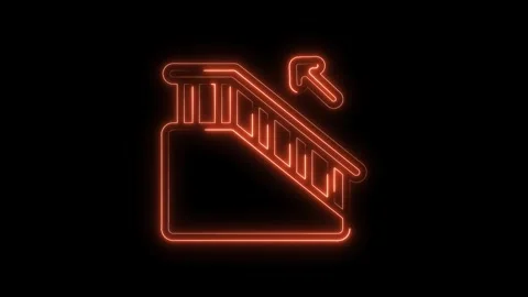 Neon glowing staircase icon animation on dark background for architectural and Stock Footage 322969571