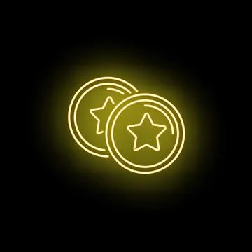 Neon glowing star coins creating game currency concept Stock Illustration