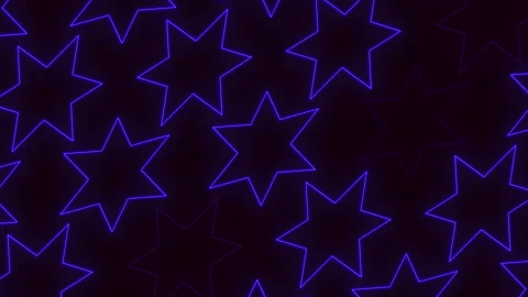 Neon glowing star outline pattern on dark background abstract party footage Stock Footage 334140465