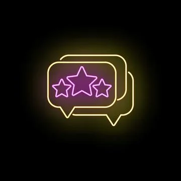 Neon glowing stars in speech bubble for feedback Stock Illustration