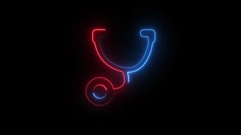 Neon glowing stethoscope icon on black background Stock Footage 345548981