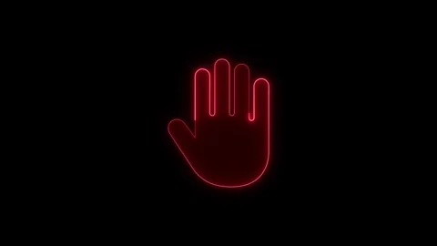 Neon glowing stop hand sign animation on dark background, motion graphics f.. Stock Footage 345549718