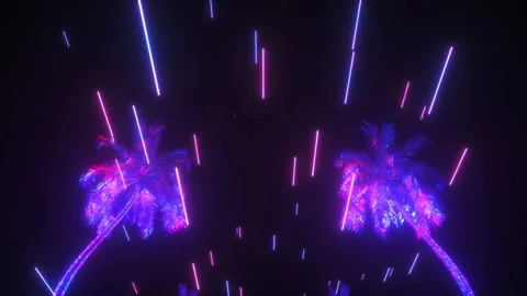 Neon Glowing Strings and Palms Background Video stock 169488652