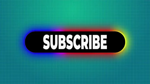 Neon glowing subscribe button animated lower third cyan grid background Video stock 346672734