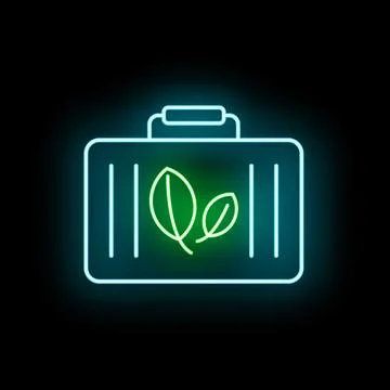 Neon glowing suitcase representing green eco travel 스톡 일러스트