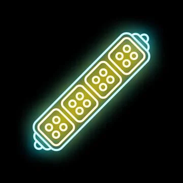 Neon glowing surge protector power strip icon on black Stock Illustration