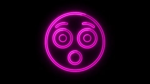 Neon glowing surprised emoji face Stock Footage 341813997