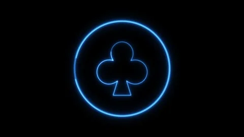 Neon glowing symbol featuring card suit design with blue light glow. Stock-Footage 337520313