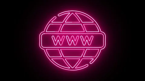 Neon glowing symbol representing worldwide web icon pulsating with light ef.. Stock Footage 345548014