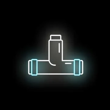 Neon glowing t pipe fitting connecting system outline 스톡 일러스트