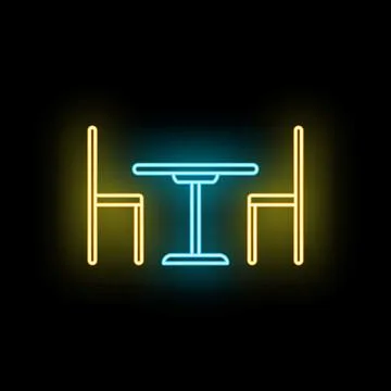 Neon glowing table and chairs dining icon Stock Illustration
