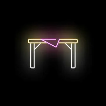 Neon glowing table icon with pink cloth on black background Illustrazione stock