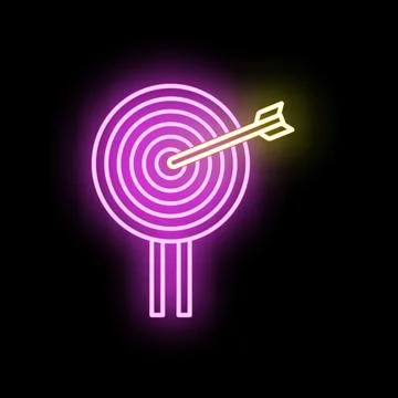 Neon glowing target with arrow striking bullseye Stock Illustration