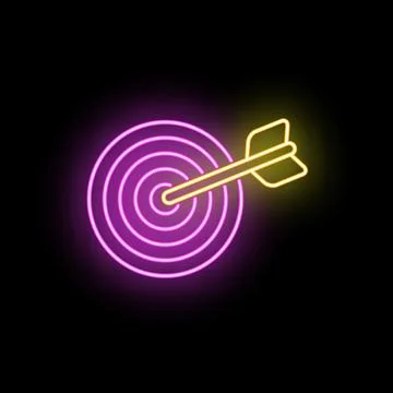 Neon glowing target with dart hitting bullseye Stock Illustration
