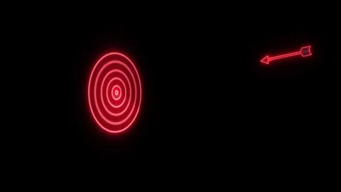 Neon glowing Target Line icon isolated on black background. Animated goal s.. Stock Footage 304028708