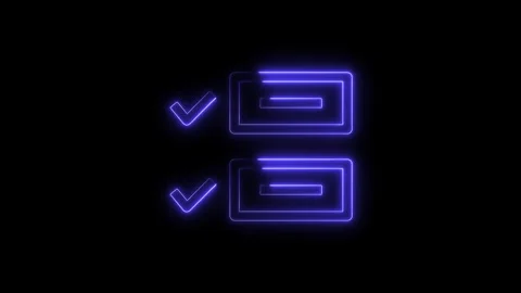 Neon glowing task list checkbox symbols with check marks on black backgroun.. Stock Footage 312447332